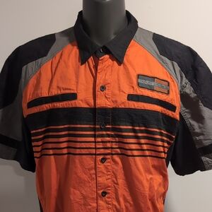 Harley-Davidson Orange and Black Button-Up Shirt